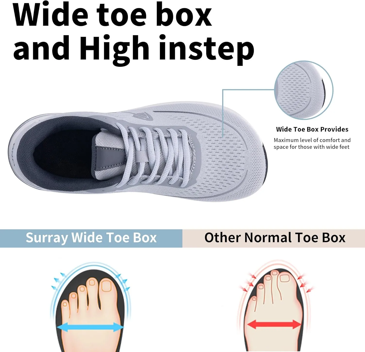 SURRAY Women Wide Toe Box Walking Shoes with Arch Support Air Tennis Running Sneakers Extra Wide Width Woman Shoe for Plantar Fasciitis Flat Foot Heel Pain Relief US Size 6-11