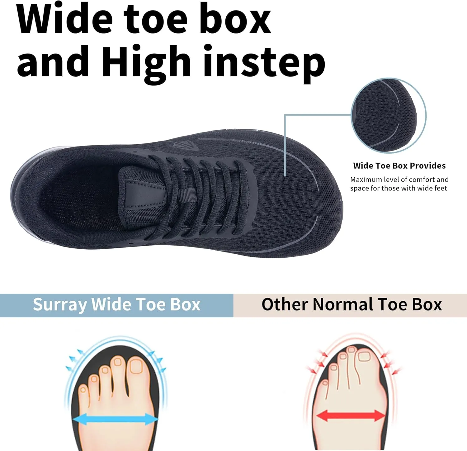 SURRAY Women Wide Toe Box Walking Shoes with Arch Support Tennis Running Sneakers Extra Wide Width Woman Shoe for Plantar Fasciitis Flat Foot Heel Pain Relief US Size 6-11