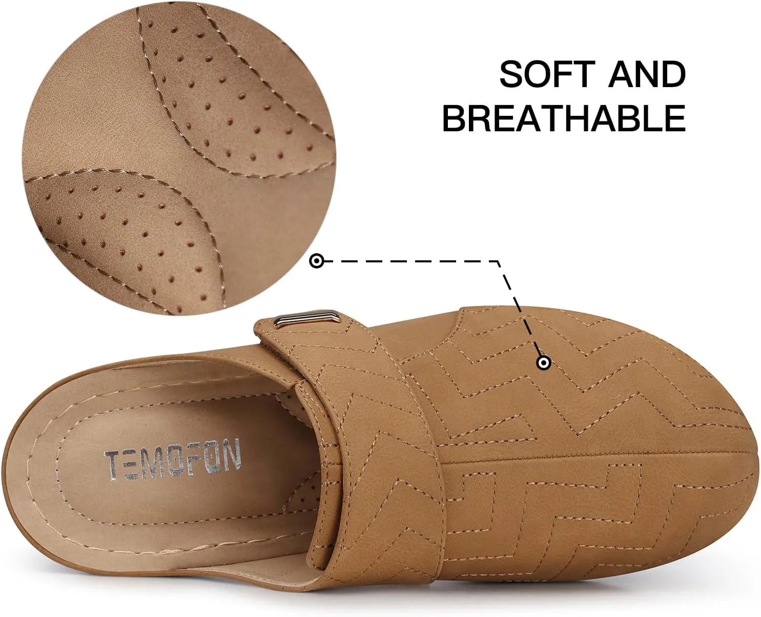 TEMOFON Clogs for Women Slip on Mules: Comfortable Casual Shoes with Adjustable Instep Walking Platform Wedge Slides