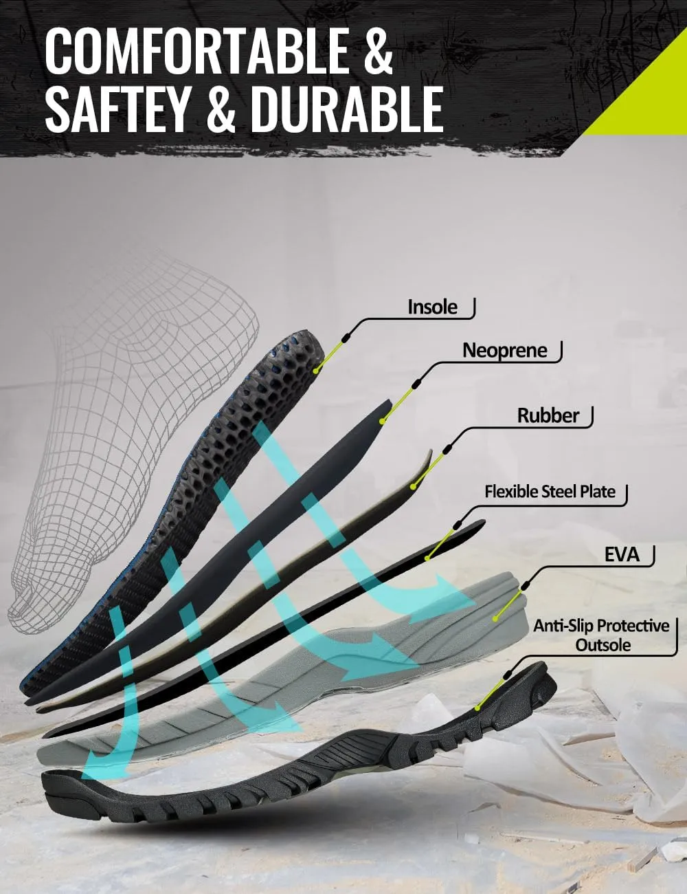 TIDEWE Work Boots Puncture-Proof with Steel Toe & Shank, Waterproof Anti Slip Rubber Boots for men, 6mm Neoprene Outdoor Boots, Durable Hunting Boots for Manufacturing, Construction, Farming(Black,Size 7-13)
