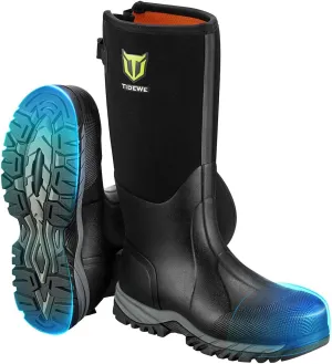 TIDEWE Work Boots Puncture-Proof with Steel Toe & Shank, Waterproof Anti Slip Rubber Boots for men, 6mm Neoprene Outdoor Boots, Durable Hunting Boots for Manufacturing, Construction, Farming(Black,Size 7-13)
