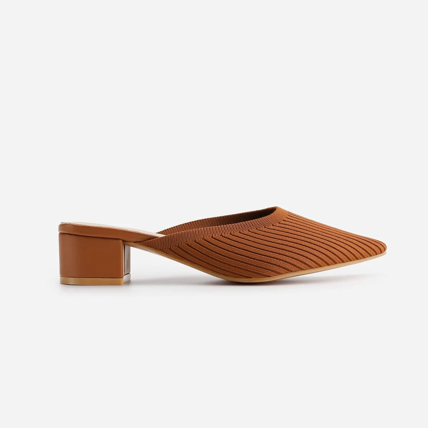 TIJN Heels,Pointed Toe Mules for Momen with Low Heel, Breathable Mesh Knit Slip On Flat Sandals,Helka