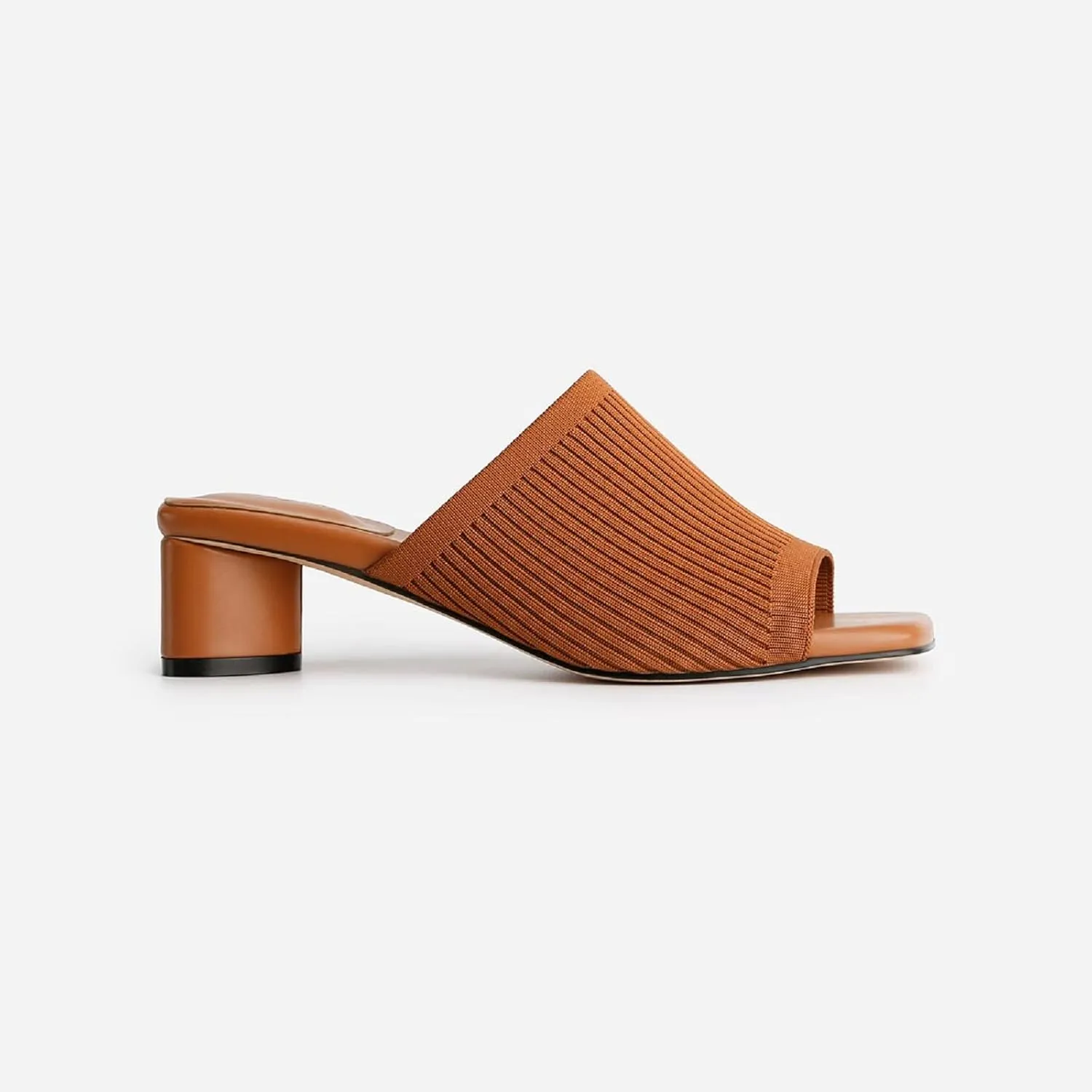 TIJN Open Toe Heeled Mules for Women, Square Flat, Triangle Low Block Heels, Breathable Recycled Knit Fabric, 100% Vegan, No Squeezing, Slip-On Design(Katrin)