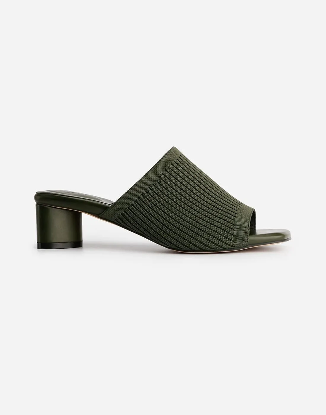 TIJN Open Toe Heeled Mules for Women, Square Flat, Triangle Low Block Heels, Breathable Recycled Knit Fabric, 100% Vegan, No Squeezing, Slip-On Design(Katrin)