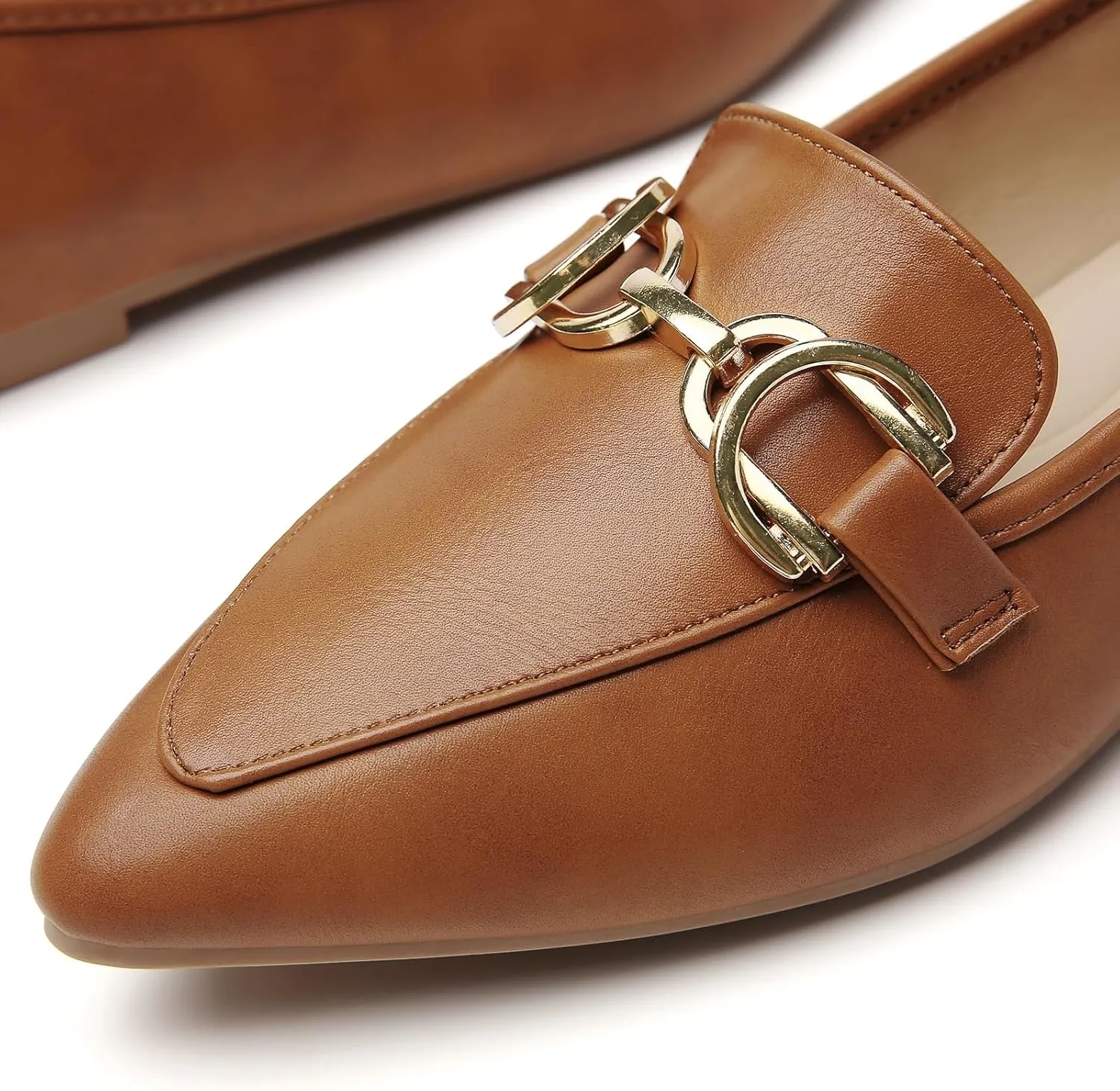 Tilocow Metal Chain Loafers Flats for Women Pointed Toe Slip on Flats Comfortable Fashion Work Business Shoes