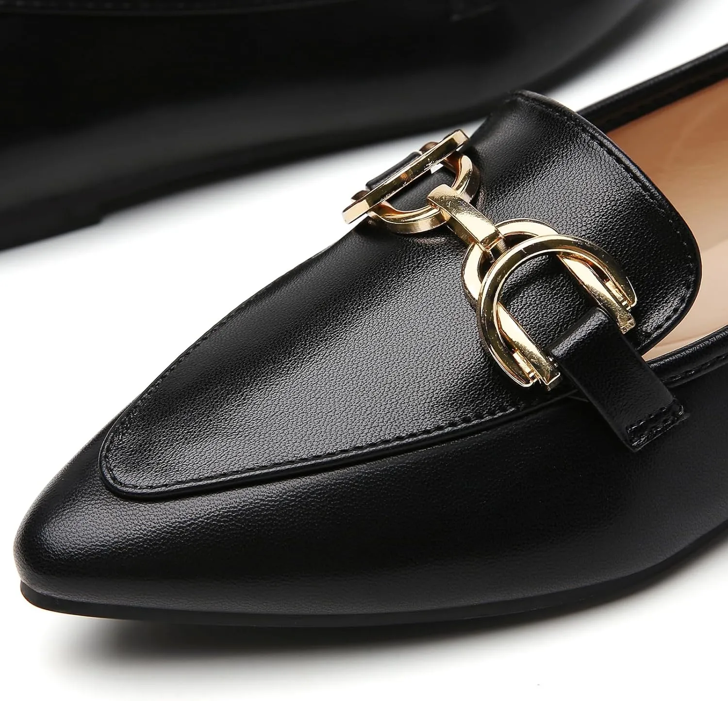Tilocow Metal Chain Loafers Flats for Women Pointed Toe Slip on Flats Comfortable Fashion Work Business Shoes