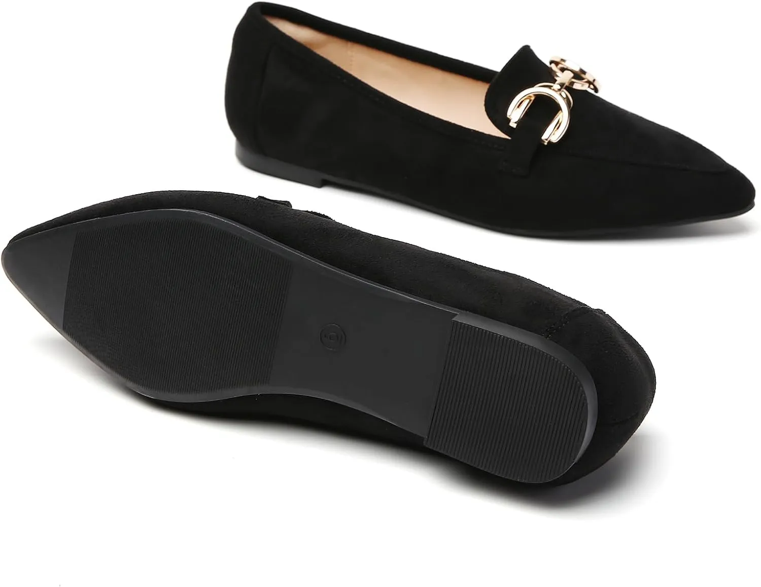 Tilocow Metal Chain Loafers Flats for Women Pointed Toe Slip on Flats Comfortable Fashion Work Business Shoes
