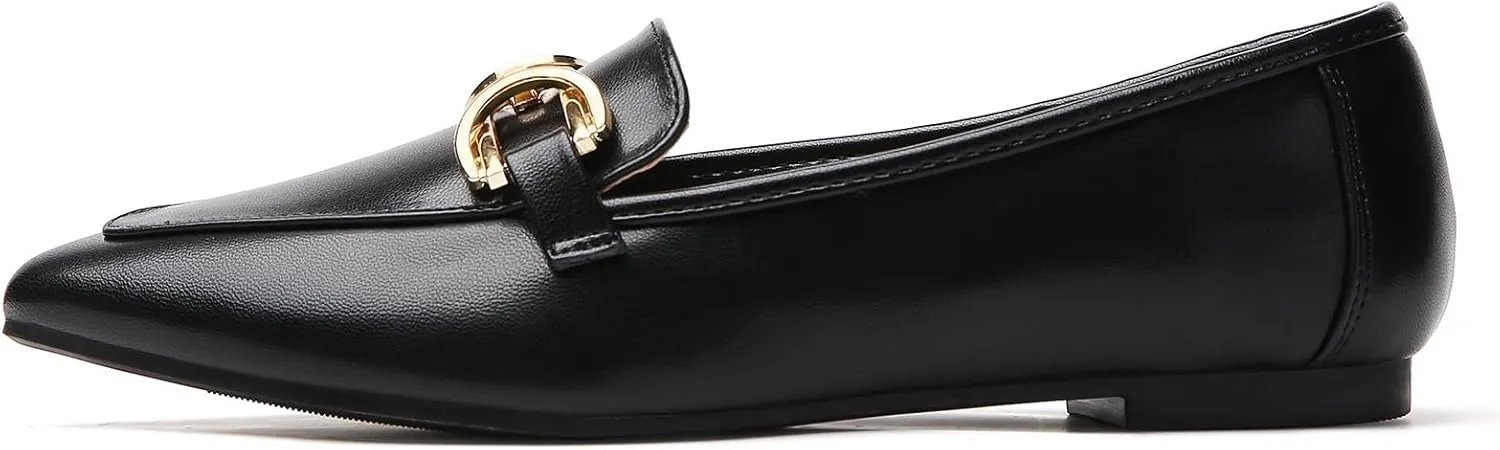 Tilocow Metal Chain Loafers Flats for Women Pointed Toe Slip on Flats Comfortable Fashion Work Business Shoes
