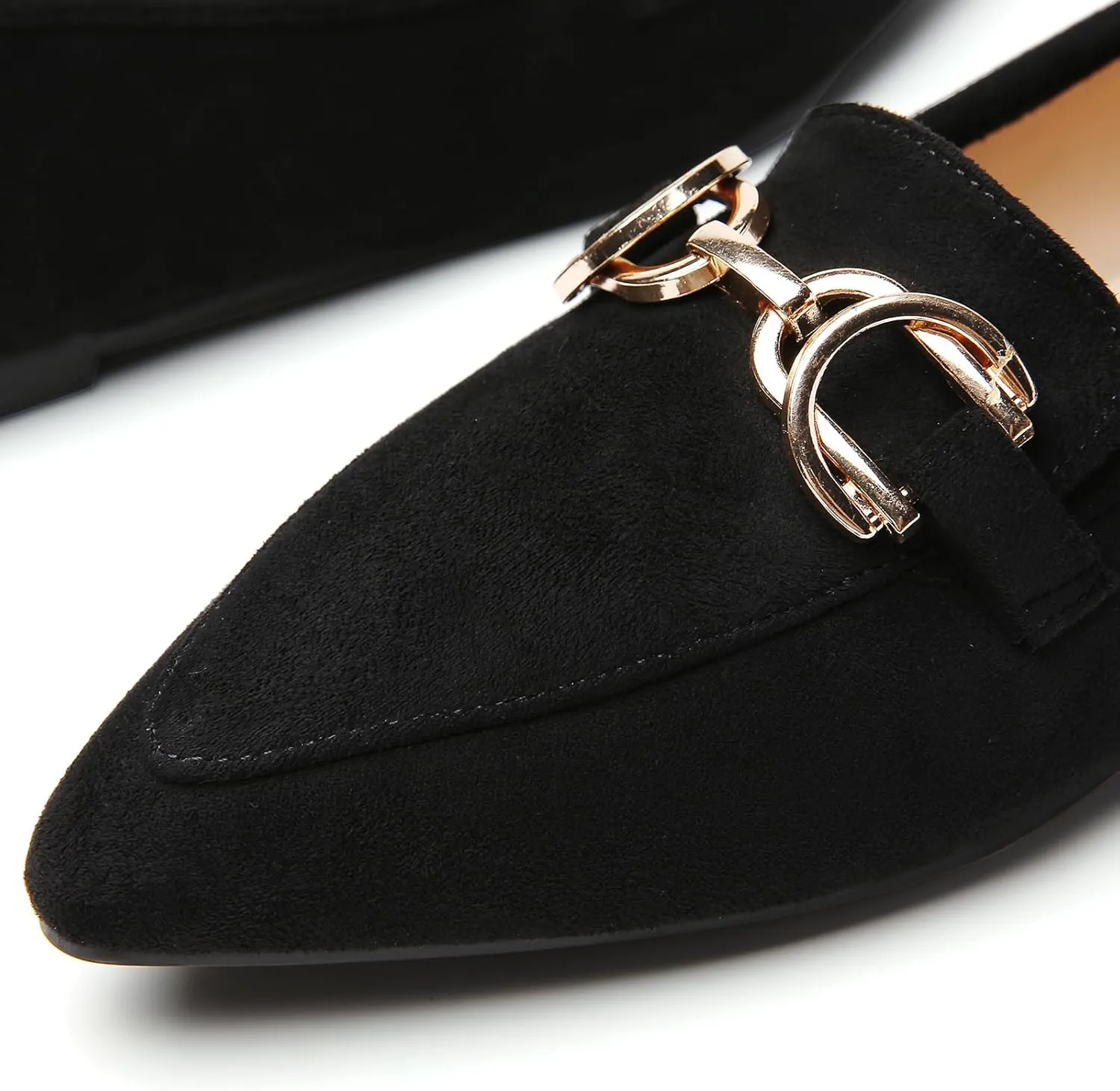 Tilocow Metal Chain Loafers Flats for Women Pointed Toe Slip on Flats Comfortable Fashion Work Business Shoes