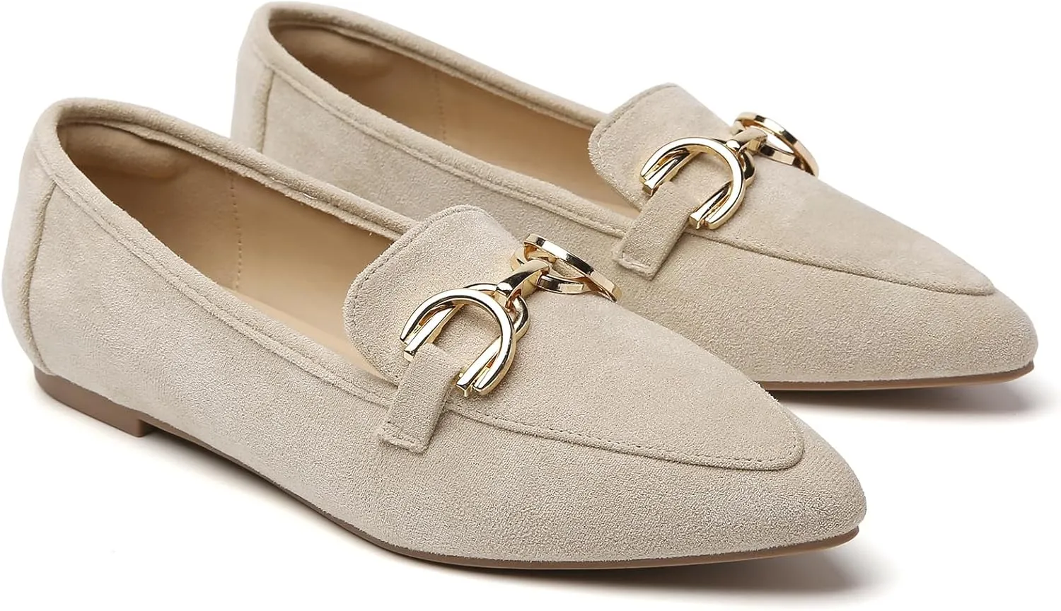 Tilocow Metal Chain Loafers Flats for Women Pointed Toe Slip on Flats Comfortable Fashion Work Business Shoes