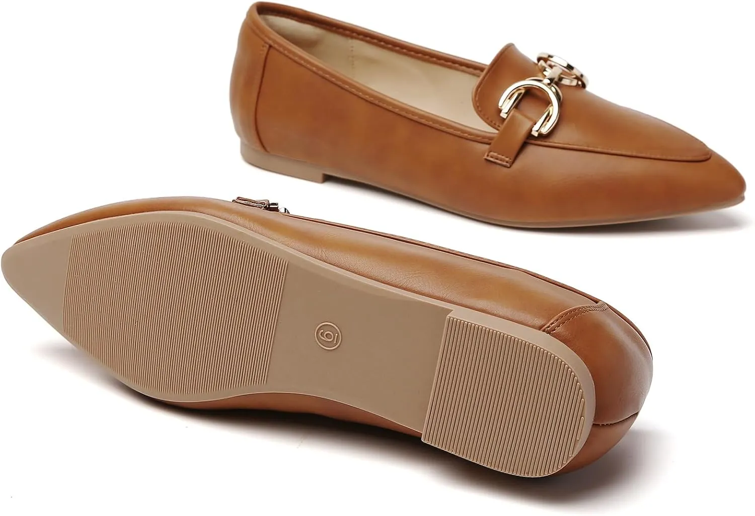Tilocow Metal Chain Loafers Flats for Women Pointed Toe Slip on Flats Comfortable Fashion Work Business Shoes