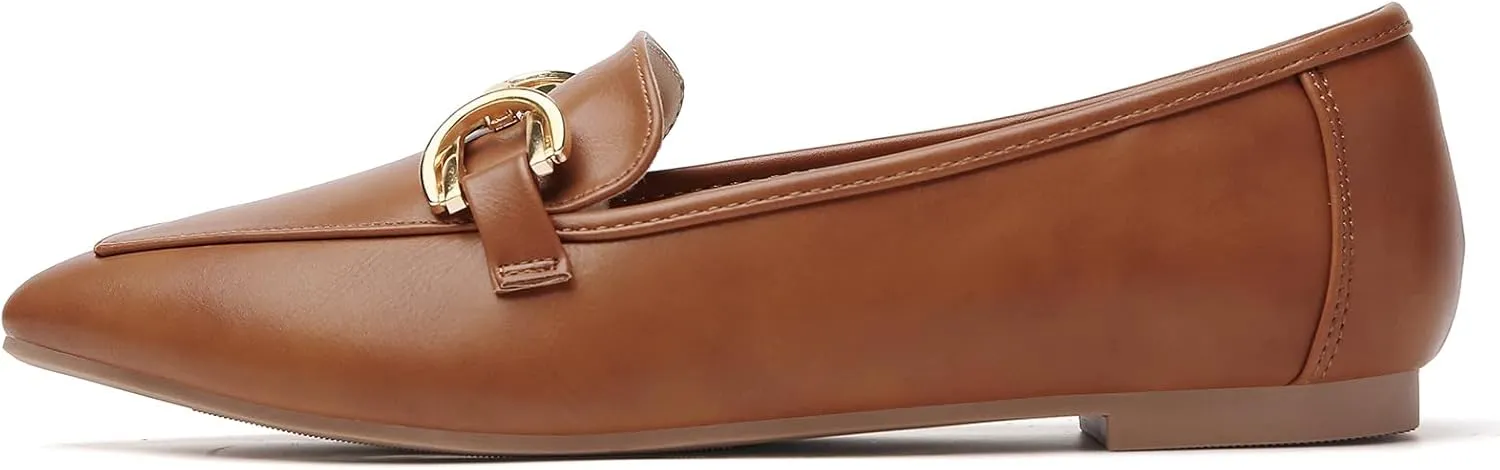 Tilocow Metal Chain Loafers Flats for Women Pointed Toe Slip on Flats Comfortable Fashion Work Business Shoes