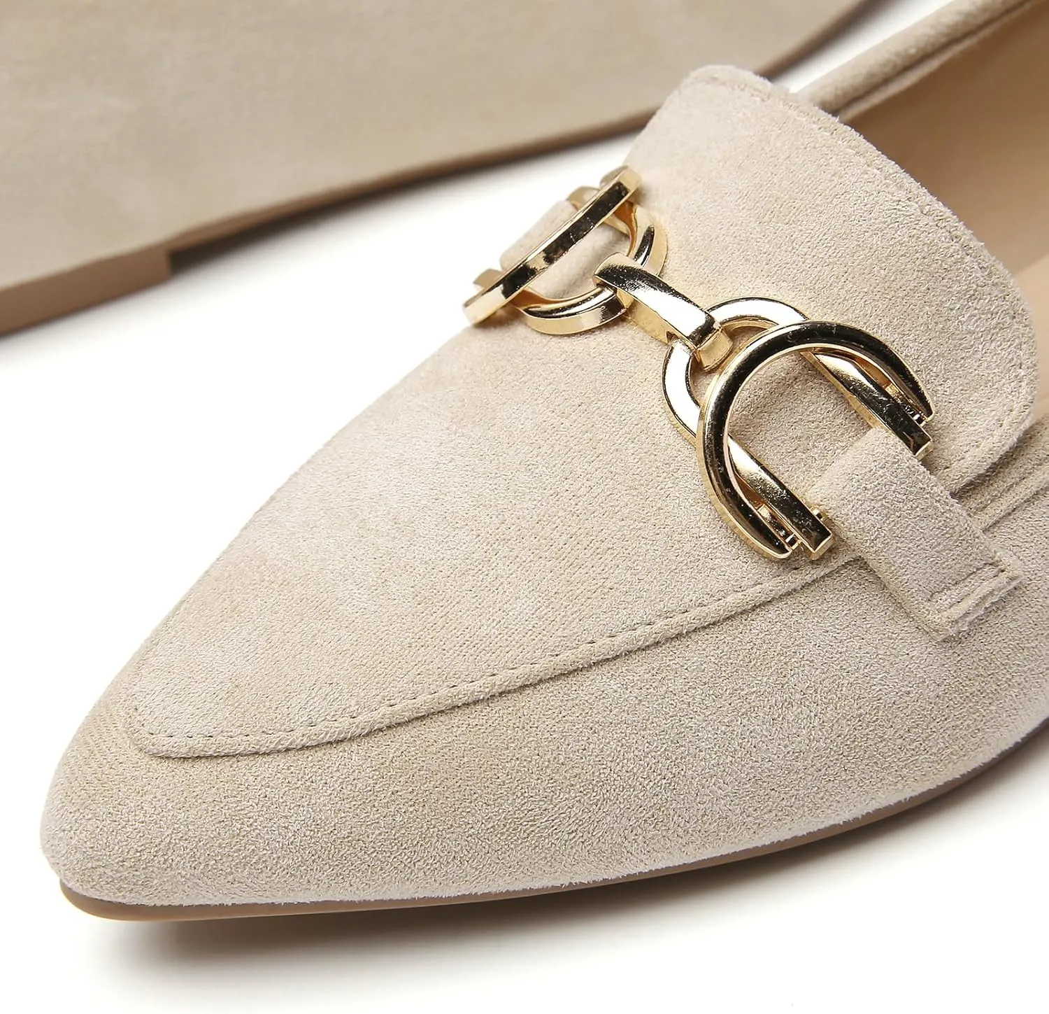 Tilocow Metal Chain Loafers Flats for Women Pointed Toe Slip on Flats Comfortable Fashion Work Business Shoes