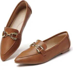 Tilocow Metal Chain Loafers Flats for Women Pointed Toe Slip on Flats Comfortable Fashion Work Business Shoes