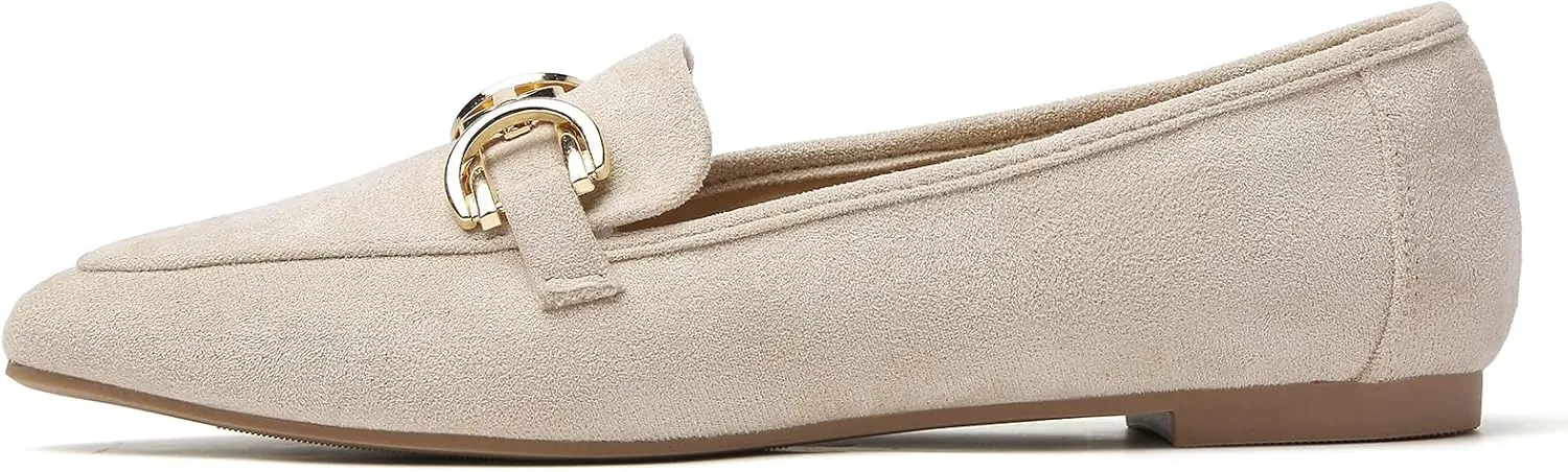 Tilocow Metal Chain Loafers Flats for Women Pointed Toe Slip on Flats Comfortable Fashion Work Business Shoes