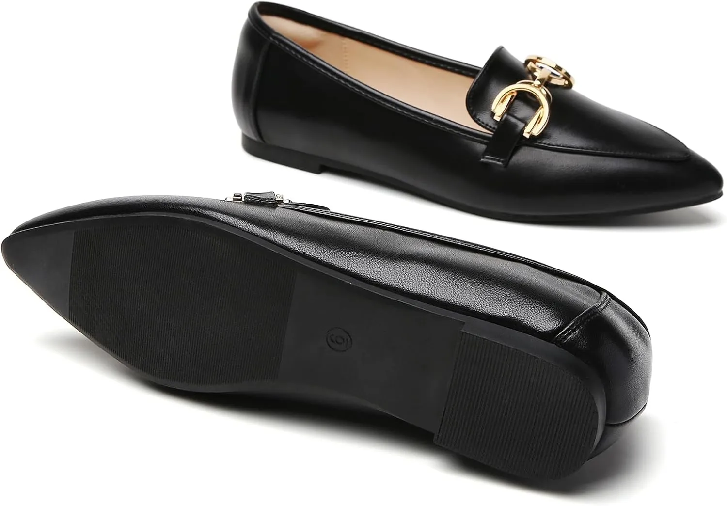 Tilocow Metal Chain Loafers Flats for Women Pointed Toe Slip on Flats Comfortable Fashion Work Business Shoes