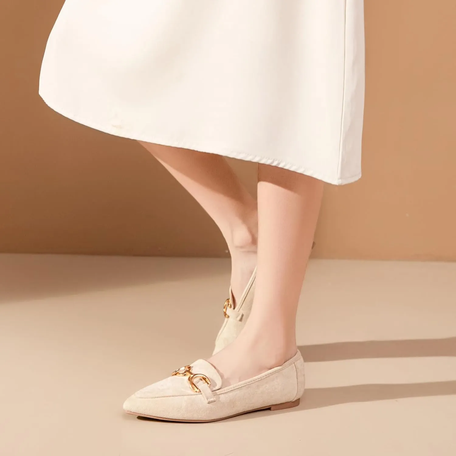 Tilocow Metal Chain Loafers Flats for Women Pointed Toe Slip on Flats Comfortable Fashion Work Business Shoes