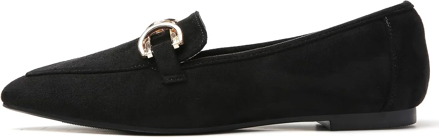 Tilocow Metal Chain Loafers Flats for Women Pointed Toe Slip on Flats Comfortable Fashion Work Business Shoes