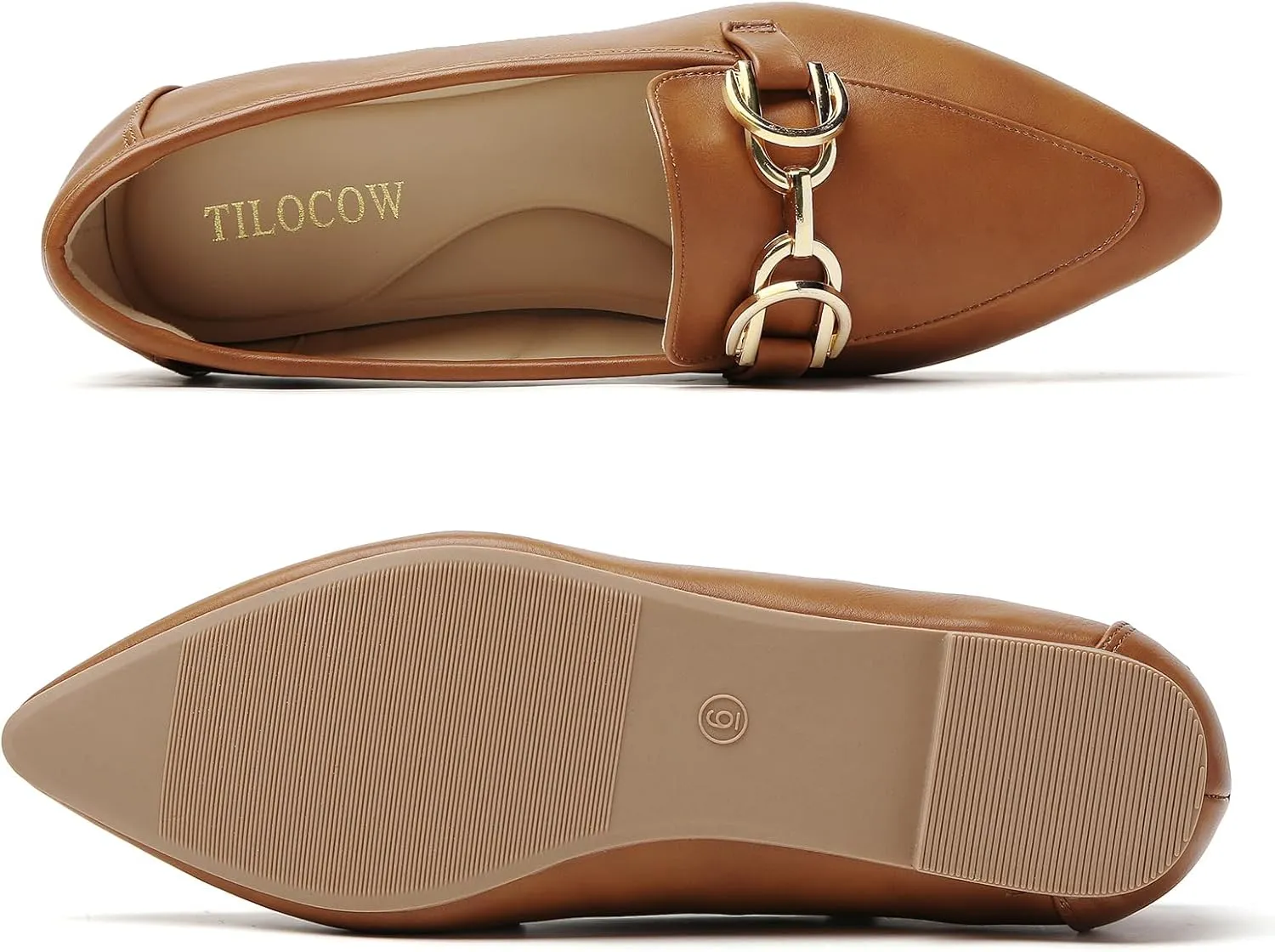 Tilocow Metal Chain Loafers Flats for Women Pointed Toe Slip on Flats Comfortable Fashion Work Business Shoes