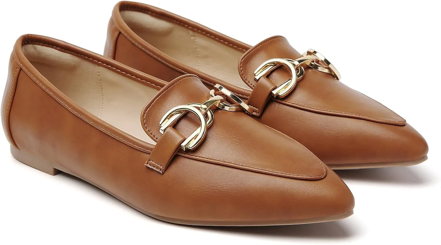Tilocow Metal Chain Loafers Flats for Women Pointed Toe Slip on Flats Comfortable Fashion Work Business Shoes