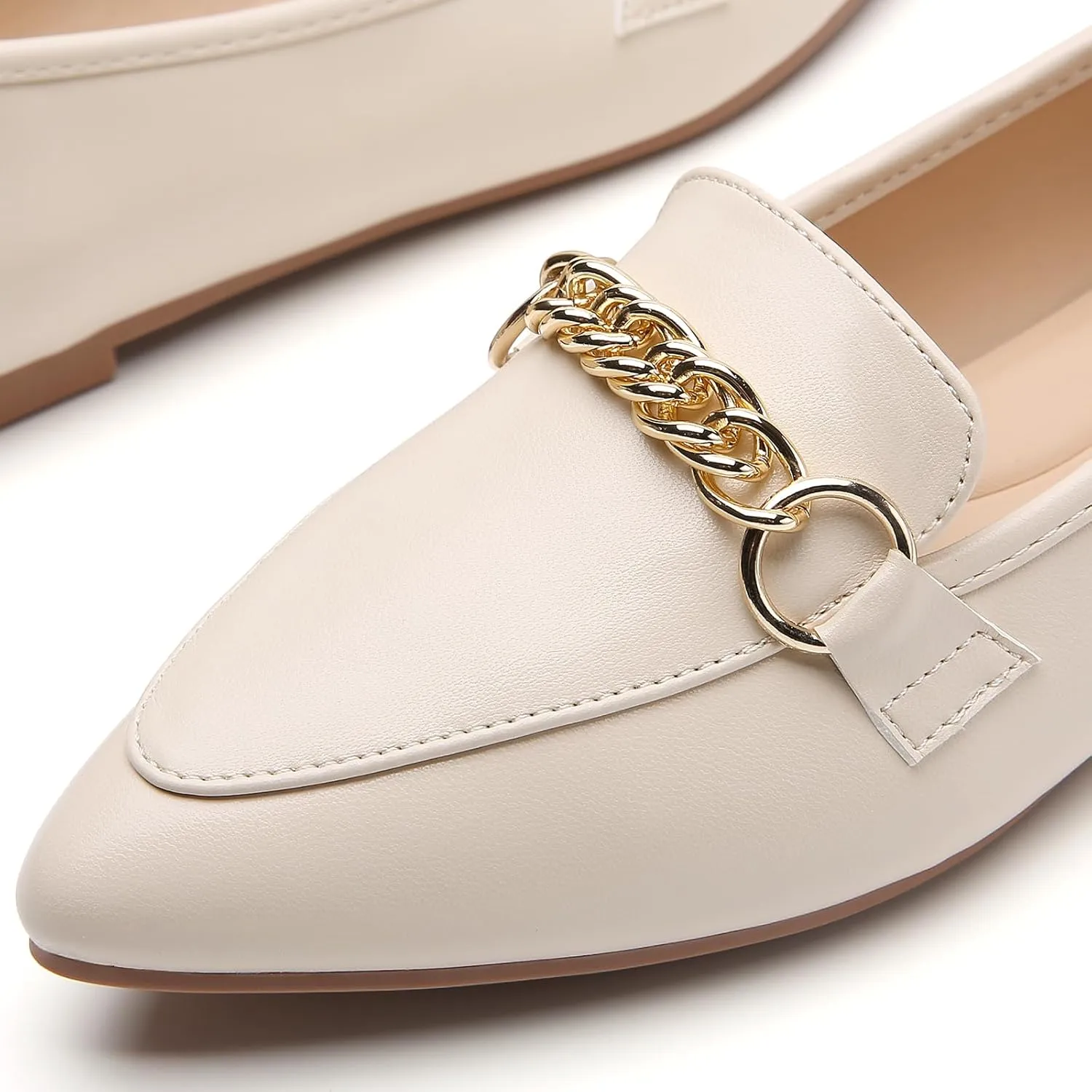 Tilocow Metal Chain Loafers for Women Pointed Toe Slip on Flats Comfortable Fashion Work Shoes