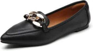 Tilocow Metal Chain Loafers for Womens Slip On Pointed Toe Flats Comfortable Fashion Work Business Shoes