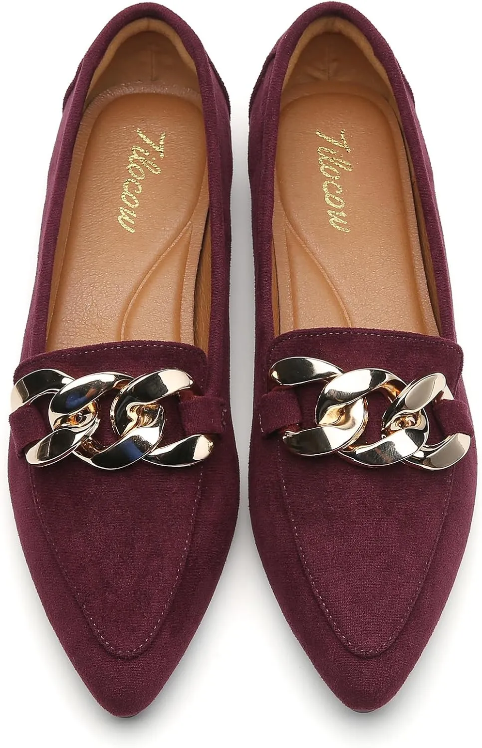 Tilocow Metal Chain Loafers for Womens Slip On Pointed Toe Flats Comfortable Fashion Work Business Shoes