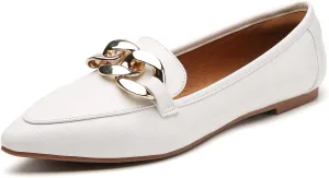 Tilocow Metal Chain Loafers for Womens Slip On Pointed Toe Flats Comfortable Fashion Work Business Shoes