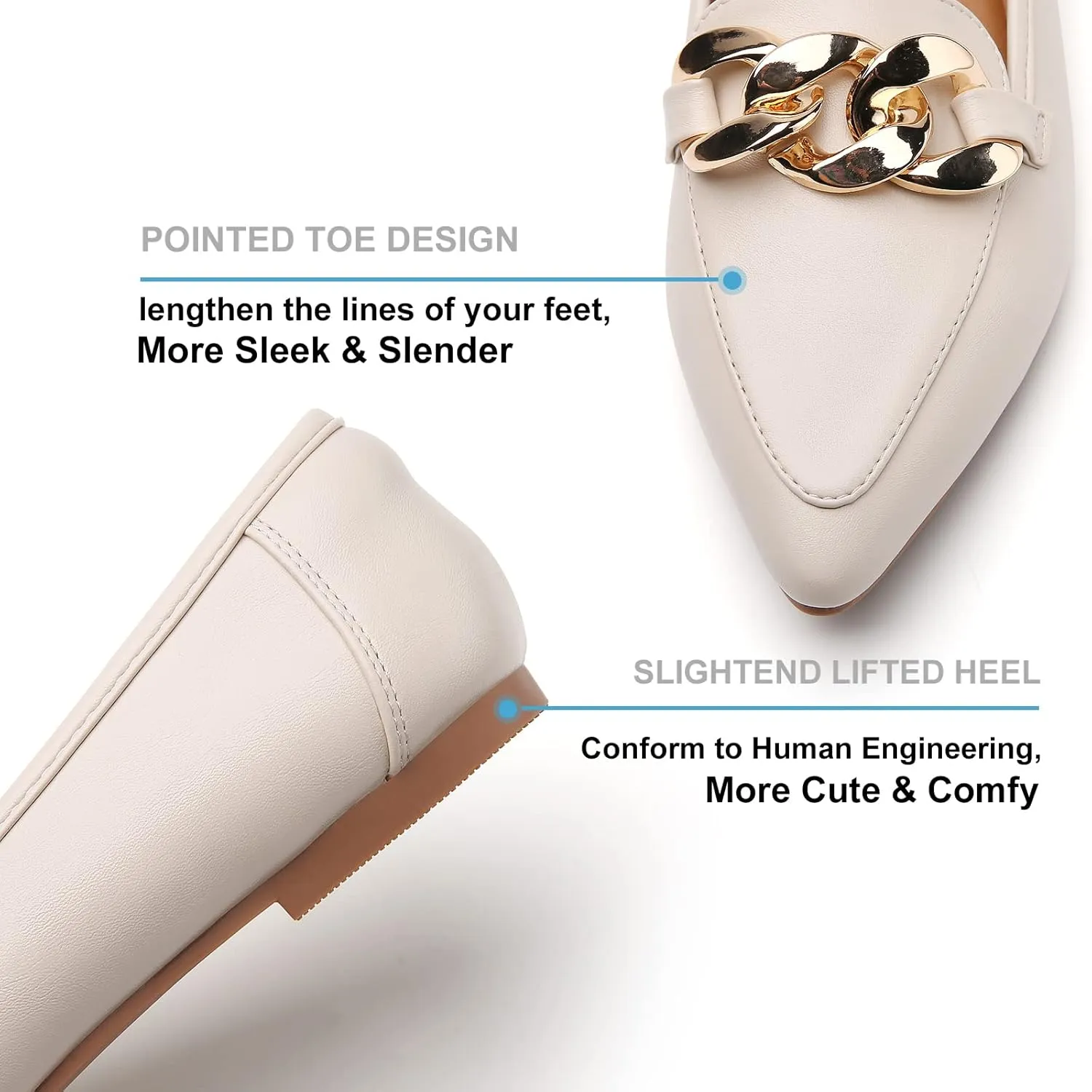 Tilocow Metal Chain Loafers for Womens Slip On Pointed Toe Flats Comfortable Fashion Work Business Shoes