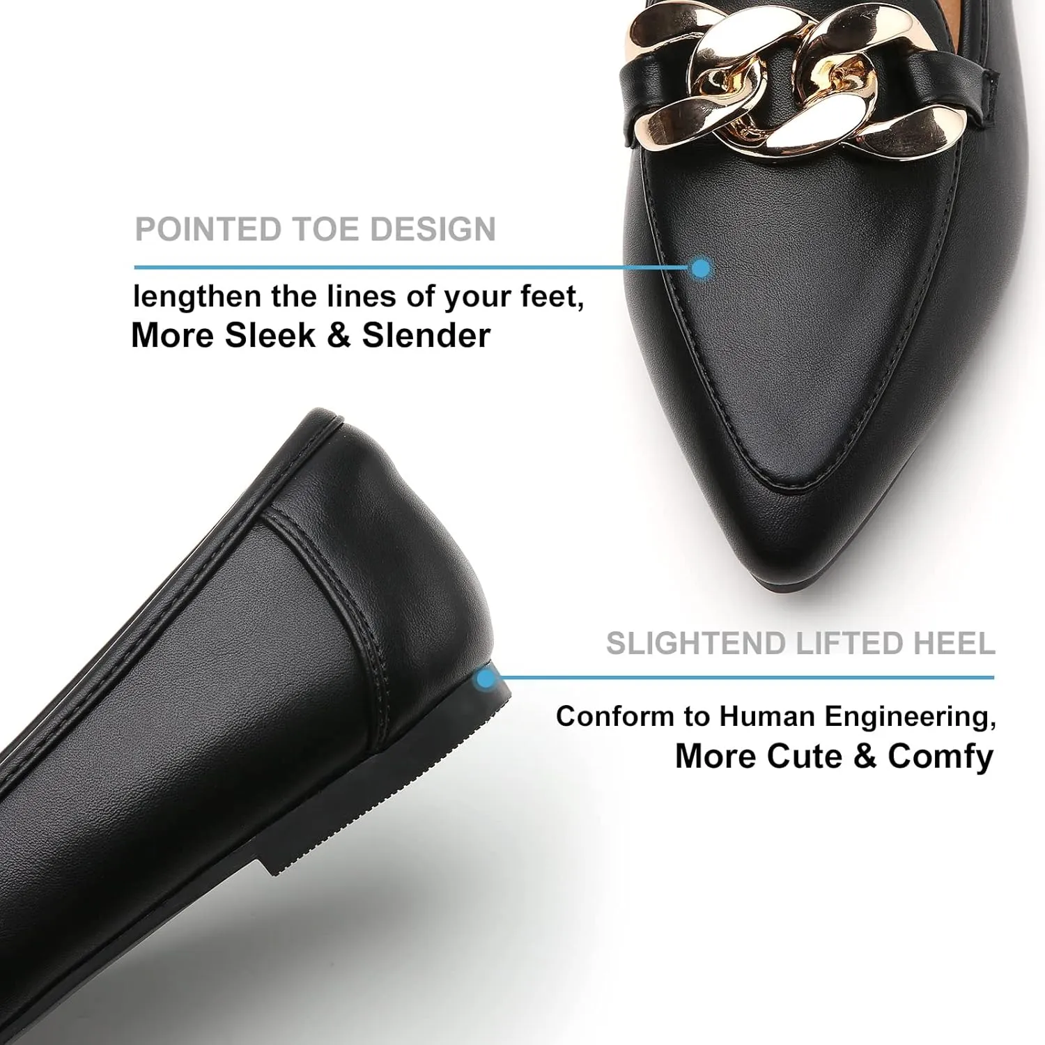 Tilocow Metal Chain Loafers for Womens Slip On Pointed Toe Flats Comfortable Fashion Work Business Shoes
