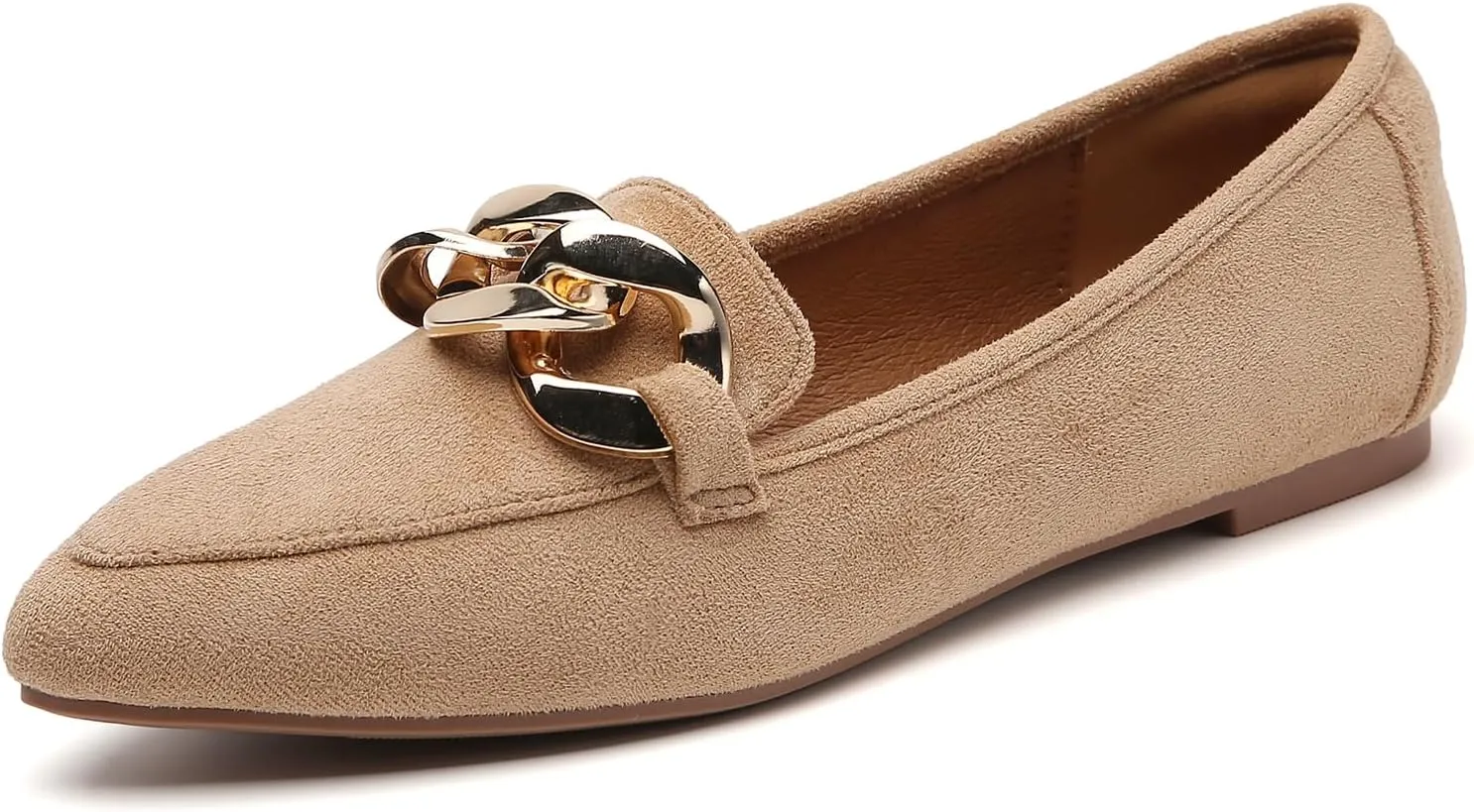 Tilocow Metal Chain Loafers for Womens Slip On Pointed Toe Flats Comfortable Fashion Work Business Shoes