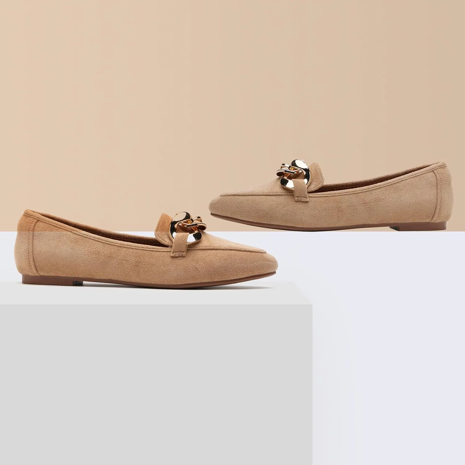 Tilocow Metal Chain Loafers for Womens Slip On Pointed Toe Flats Comfortable Fashion Work Business Shoes