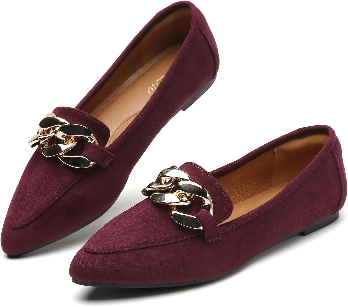Tilocow Metal Chain Loafers for Womens Slip On Pointed Toe Flats Comfortable Fashion Work Business Shoes