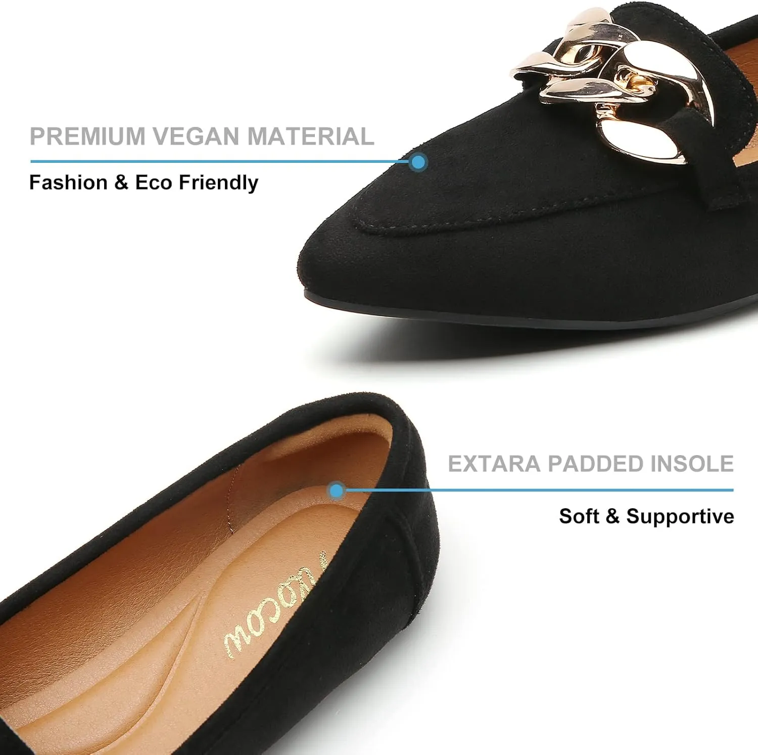 Tilocow Metal Chain Loafers for Womens Slip On Pointed Toe Flats Comfortable Fashion Work Business Shoes
