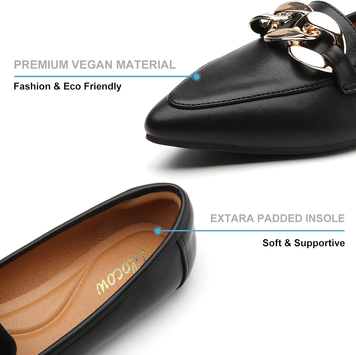 Tilocow Metal Chain Loafers for Womens Slip On Pointed Toe Flats Comfortable Fashion Work Business Shoes