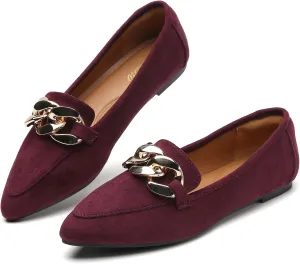Tilocow Metal Chain Loafers for Womens Slip On Pointed Toe Flats Comfortable Fashion Work Business Shoes