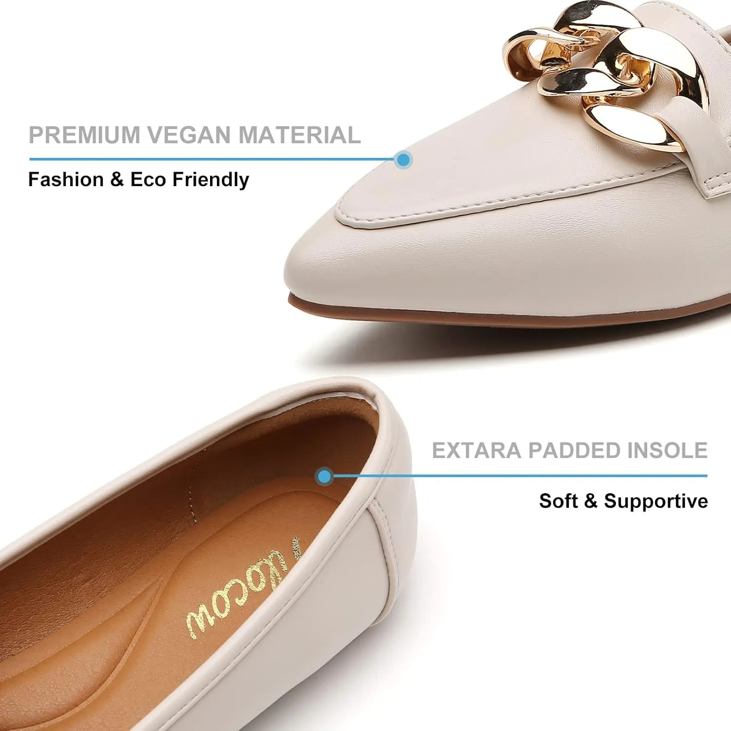 Tilocow Metal Chain Loafers for Womens Slip On Pointed Toe Flats Comfortable Fashion Work Business Shoes