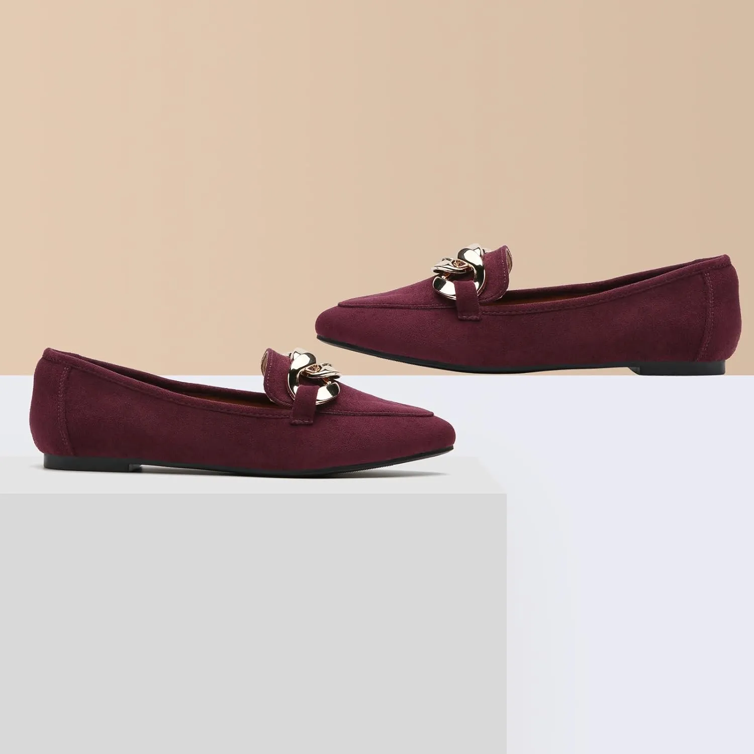Tilocow Metal Chain Loafers for Womens Slip On Pointed Toe Flats Comfortable Fashion Work Business Shoes