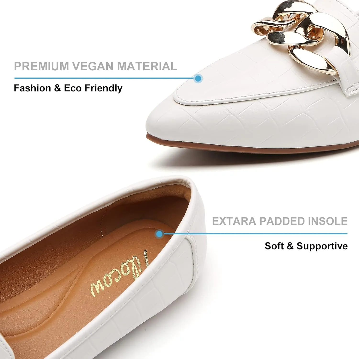 Tilocow Metal Chain Loafers for Womens Slip On Pointed Toe Flats Comfortable Fashion Work Business Shoes
