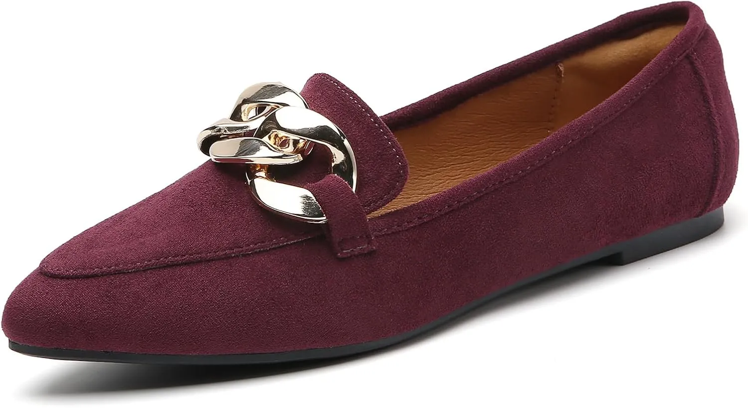 Tilocow Metal Chain Loafers for Womens Slip On Pointed Toe Flats Comfortable Fashion Work Business Shoes
