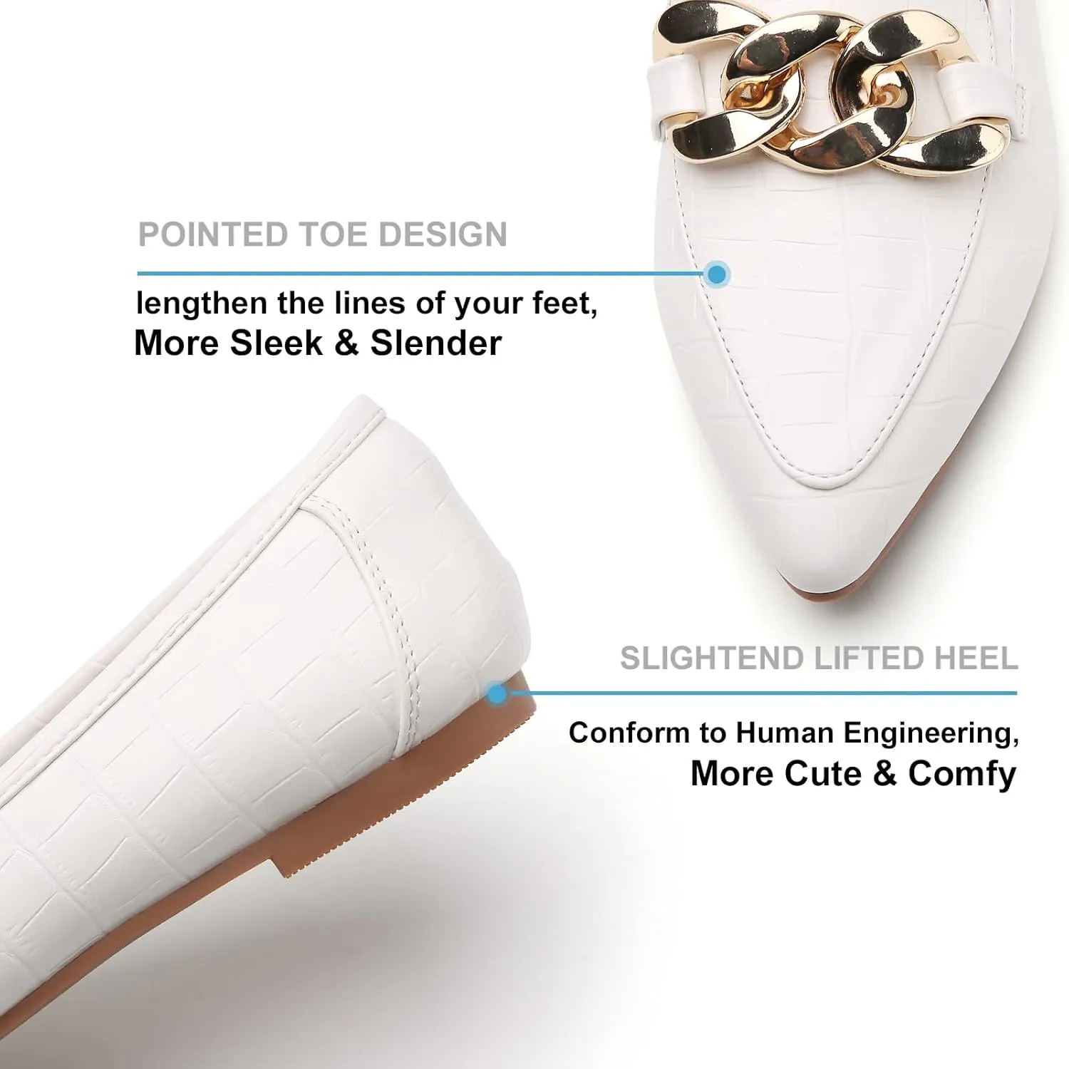 Tilocow Metal Chain Loafers for Womens Slip On Pointed Toe Flats Comfortable Fashion Work Business Shoes