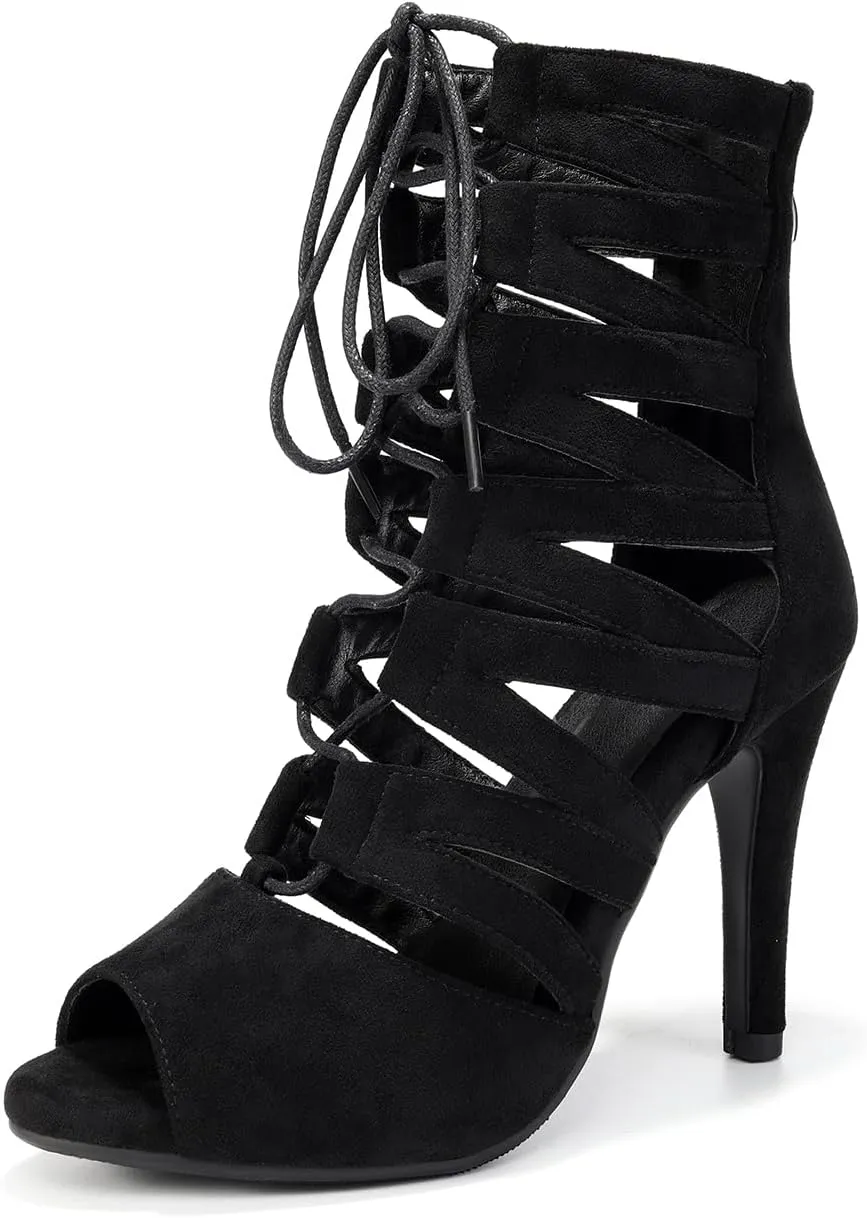 TINRYMX Womens Ballroom Dance Shoes Ankle Boots Lace up Booties Mordern Jazz Latin Salsa Heels, Model DS-K500