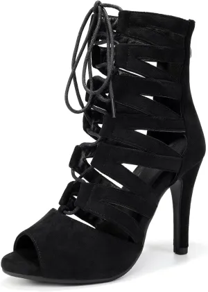 TINRYMX Womens Ballroom Dance Shoes Ankle Boots Lace up Booties Mordern Jazz Latin Salsa Heels, Model DS-K500