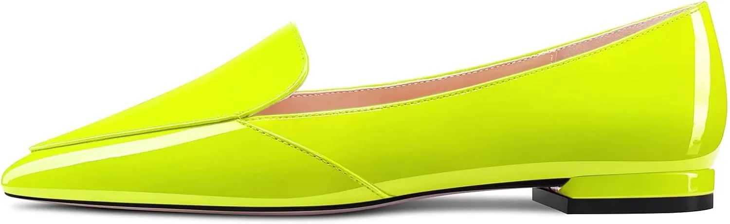TNYNFBEB Women Chunky Block Low Heel Close Pointed Toe Loafers Shoes Slip-on Office Party Basic Classic 0.6 Inches Heels