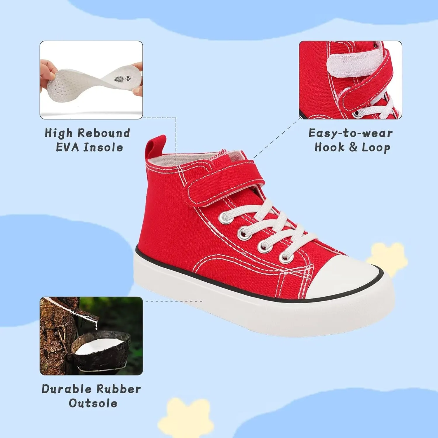 Toddler Canvas Shoes Girls High Top Sneakers Little Big Kids Boys Walking Cushioned Shoes Toddler 8-Big Kid 3