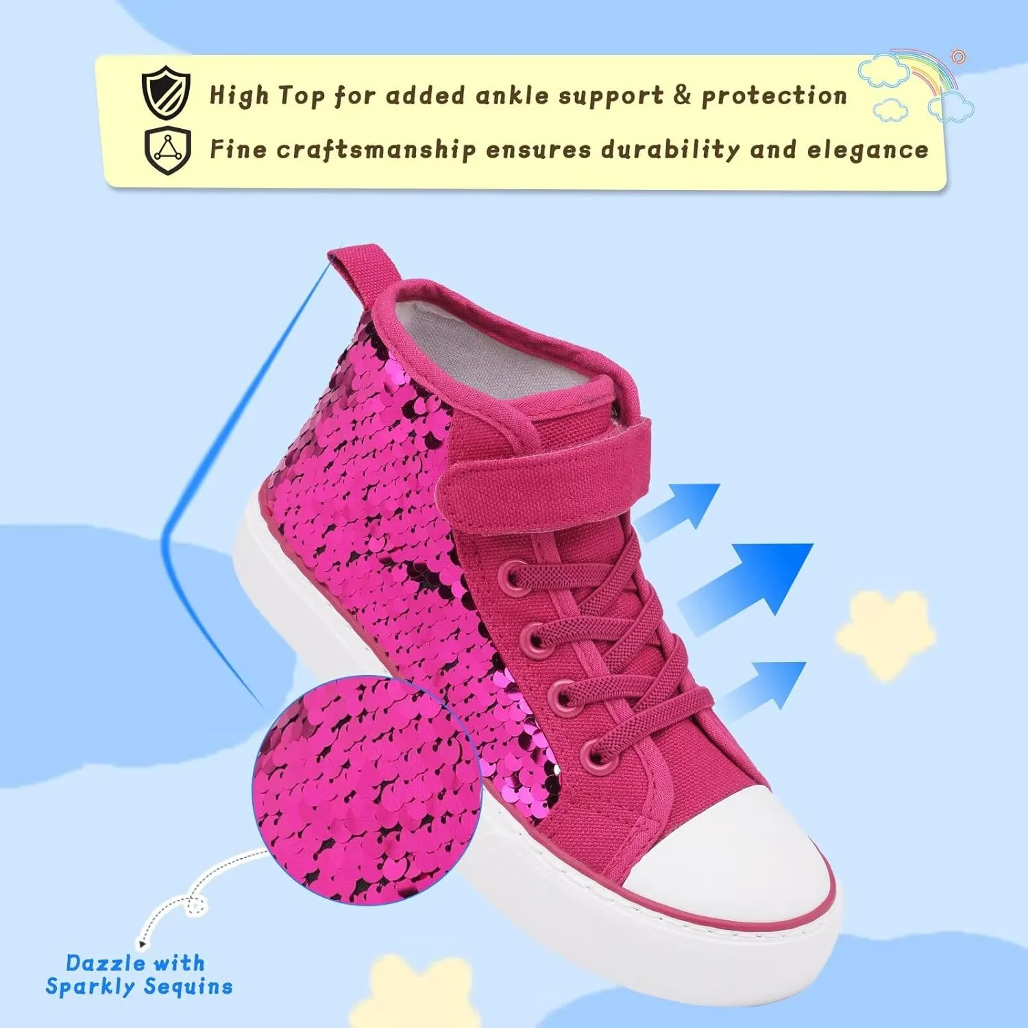 Toddler Girls Sparkle Canvas Shoes High Top Sneakers Little Big Kids Boys Walking Cushioned Shoes Toddler 8-Big Kid 3