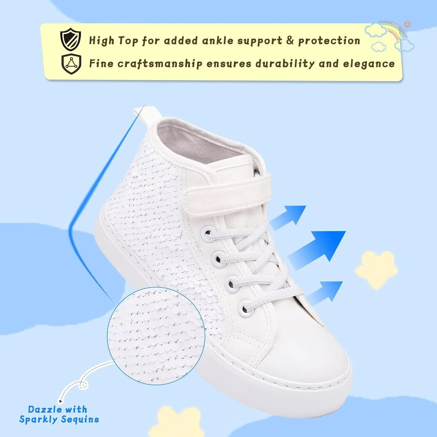 Toddler Girls Sparkle Canvas Shoes High Top Sneakers Little Big Kids Boys Walking Cushioned Shoes Toddler 8-Big Kid 3