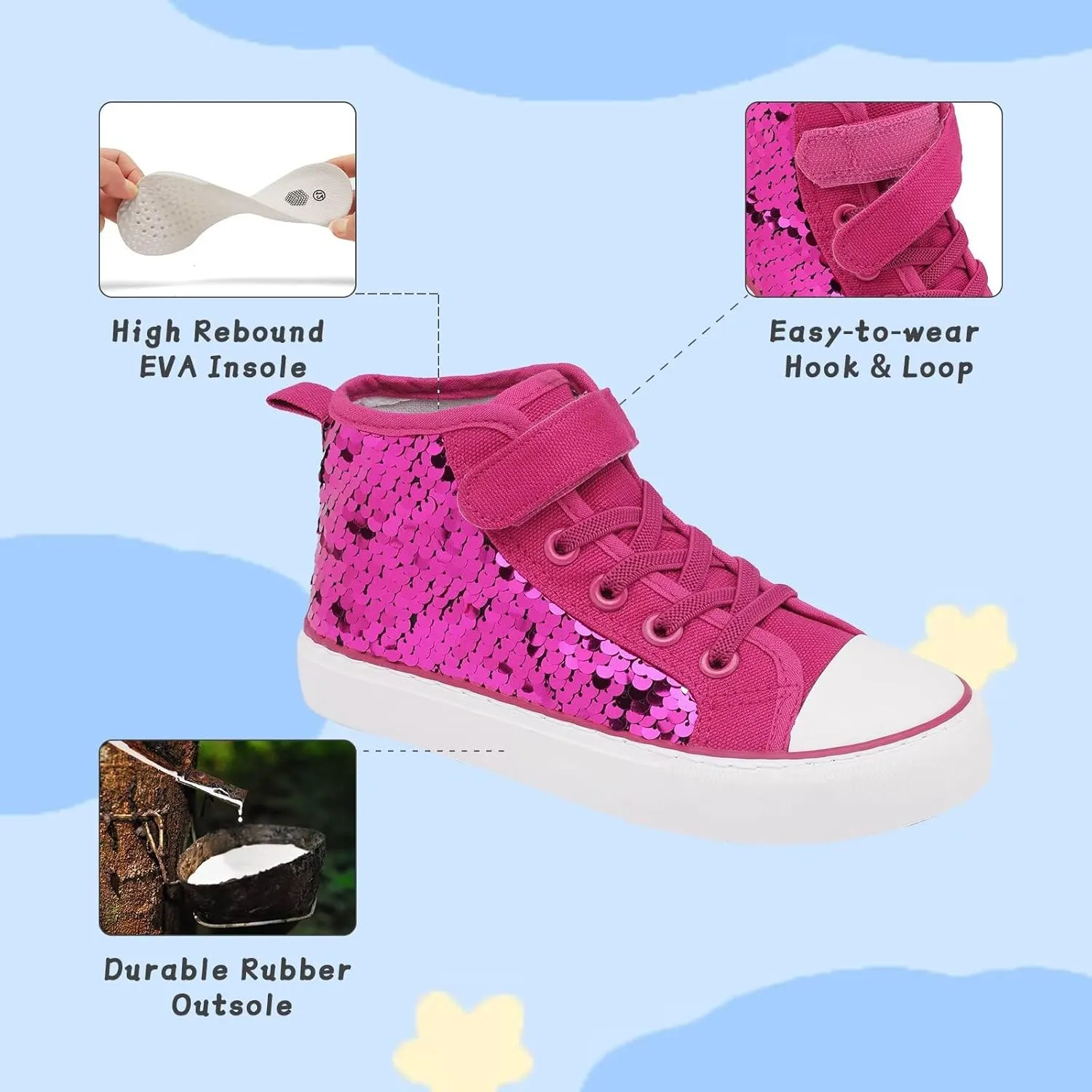 Toddler Girls Sparkle Canvas Shoes High Top Sneakers Little Big Kids Boys Walking Cushioned Shoes Toddler 8-Big Kid 3