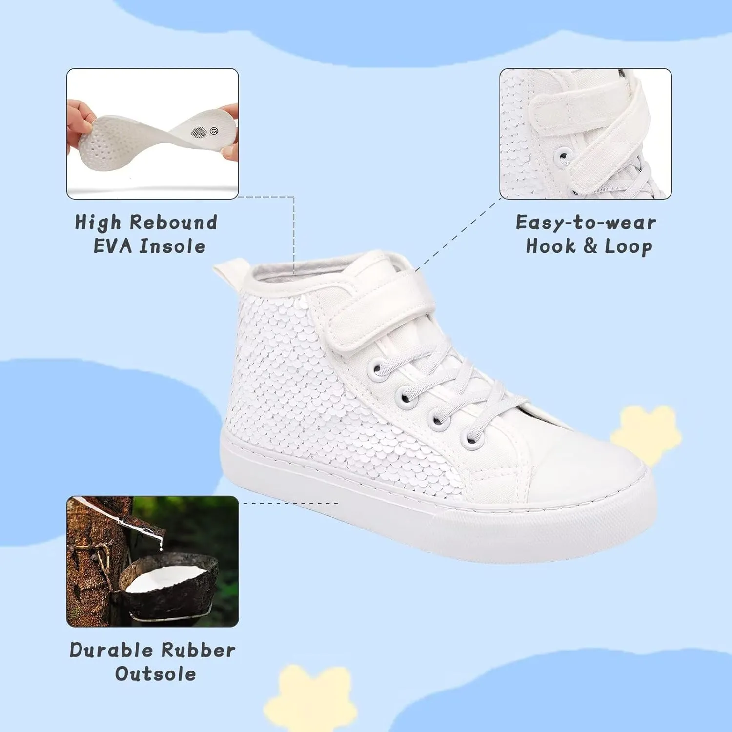 Toddler Girls Sparkle Canvas Shoes High Top Sneakers Little Big Kids Boys Walking Cushioned Shoes Toddler 8-Big Kid 3