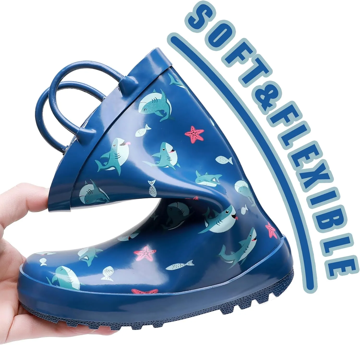 Toddler Rain Boots for Boys and Girls Waterproof Rubber Kids Rain Boots with Easy on Handles All-season
